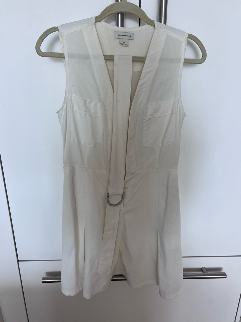 Club Monaco Cream Sleeveless dress with belted waist